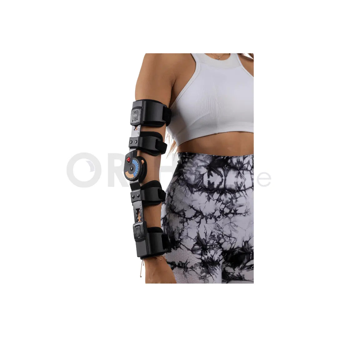 Cureline - women using Ortholine rom elbow brace side view