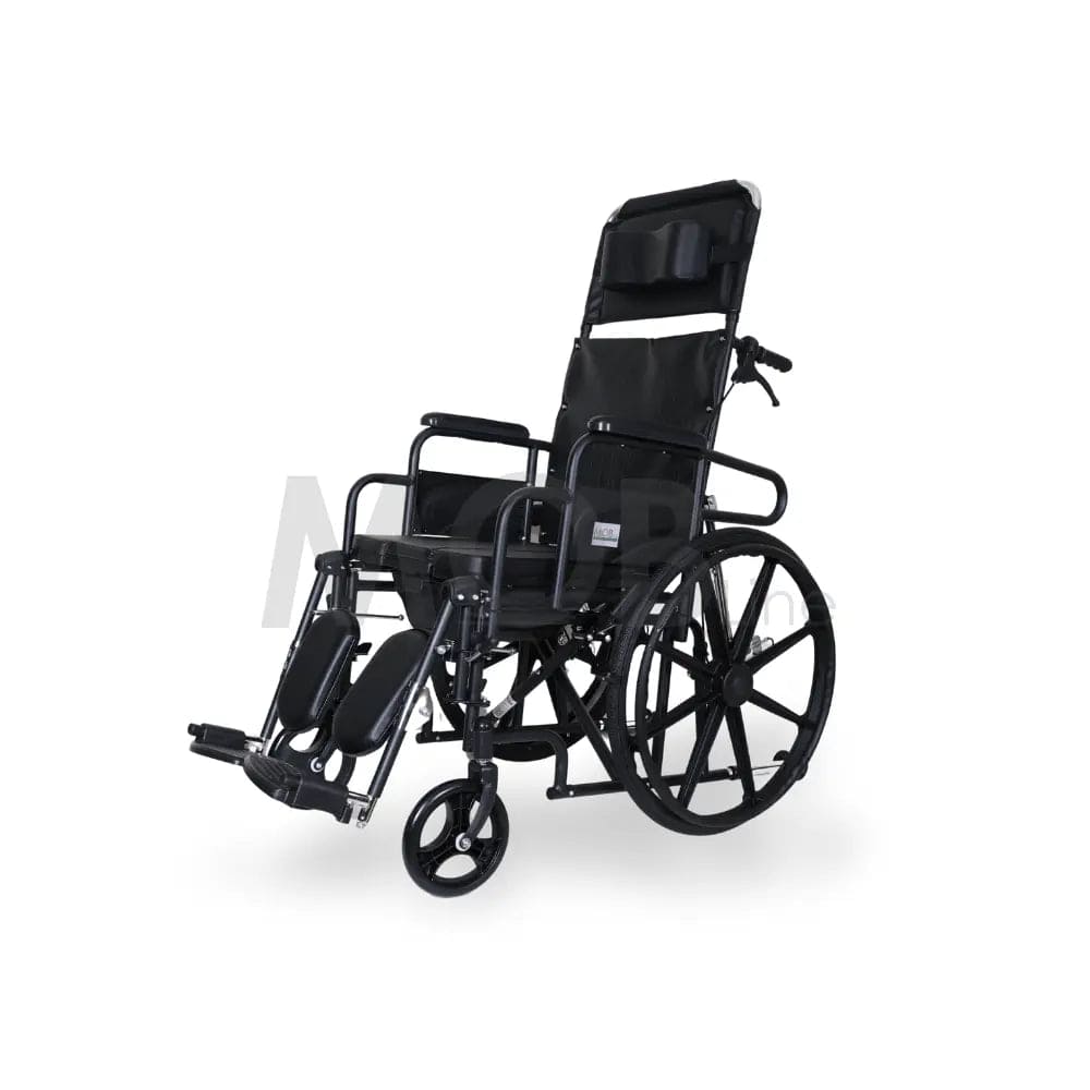 MOBLINE - STEEL RECLINING AND ELEVATING COMMODE WHEELCHAIR Cureline Healthcare