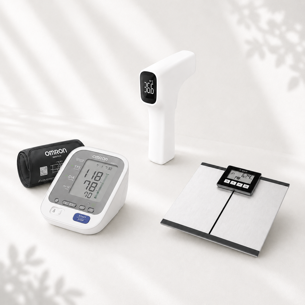 Curelinehealthcare care product collections thermometer, blood pressure machine and weight scale