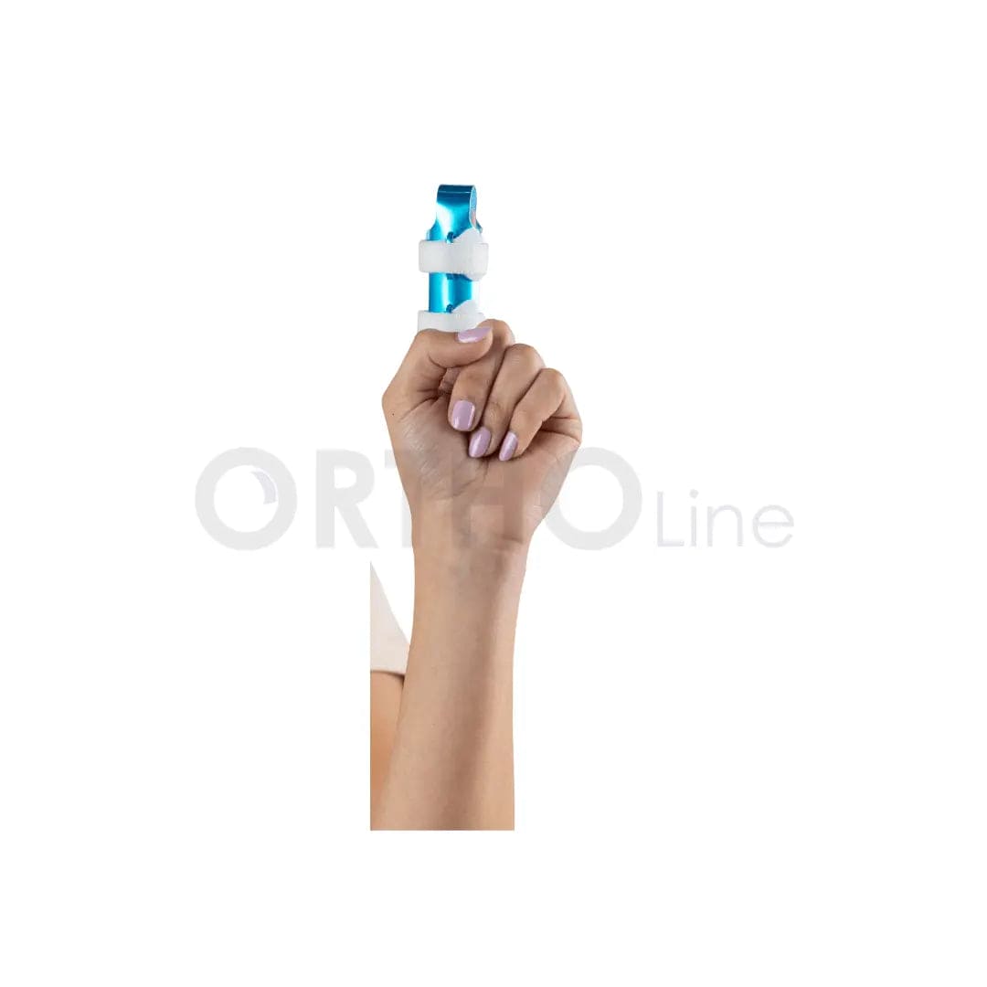 Finger splint on finger against a white background