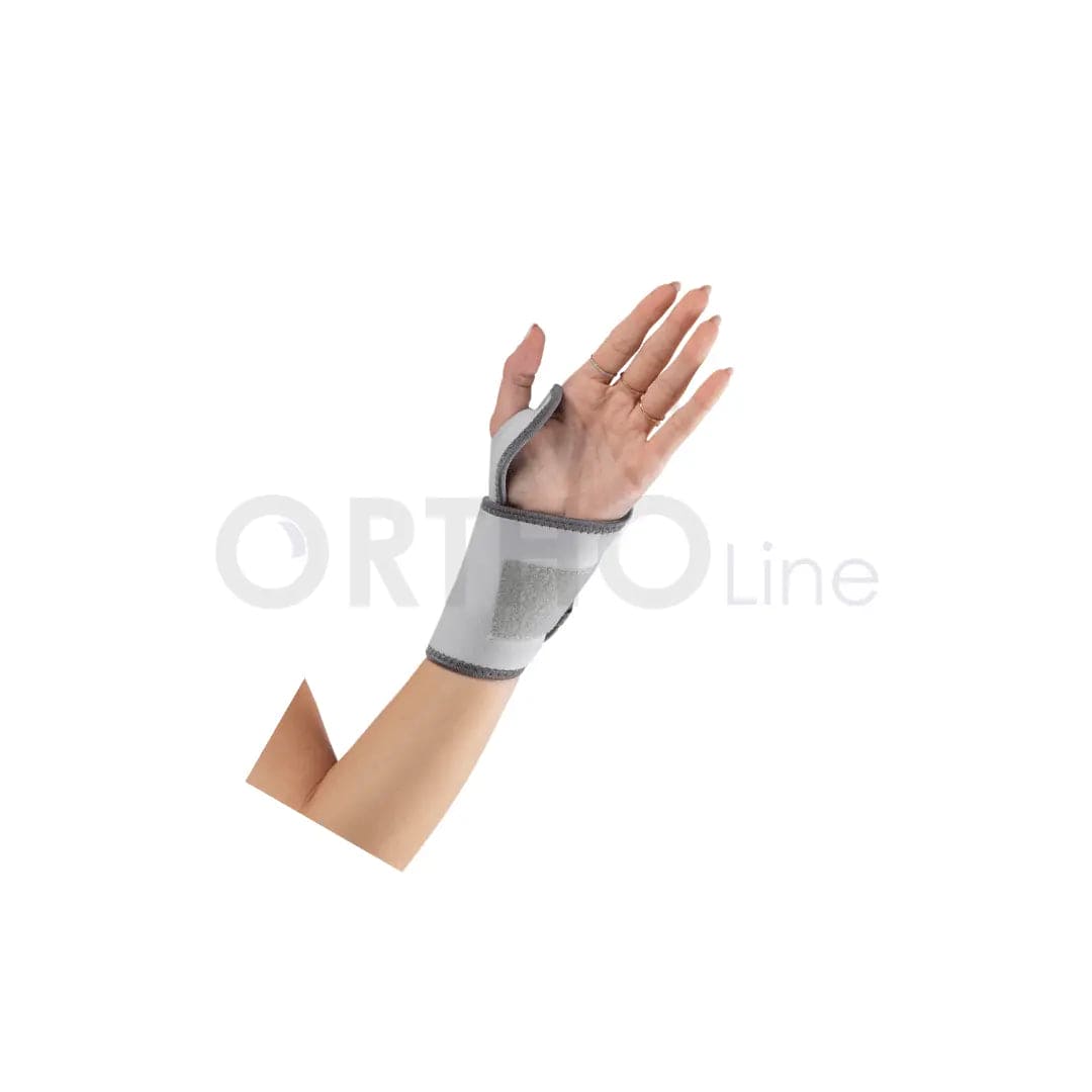 Gray wrist brace on a white background with 'ORTHO Line' branding.